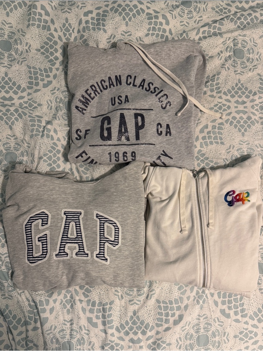 SET OF 3 GAP Gray and White Hoodie Bundle